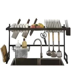 Escurridor de platos 65 cm negro mate - Seca hasta 12 vajillas sin ensuciar encimera